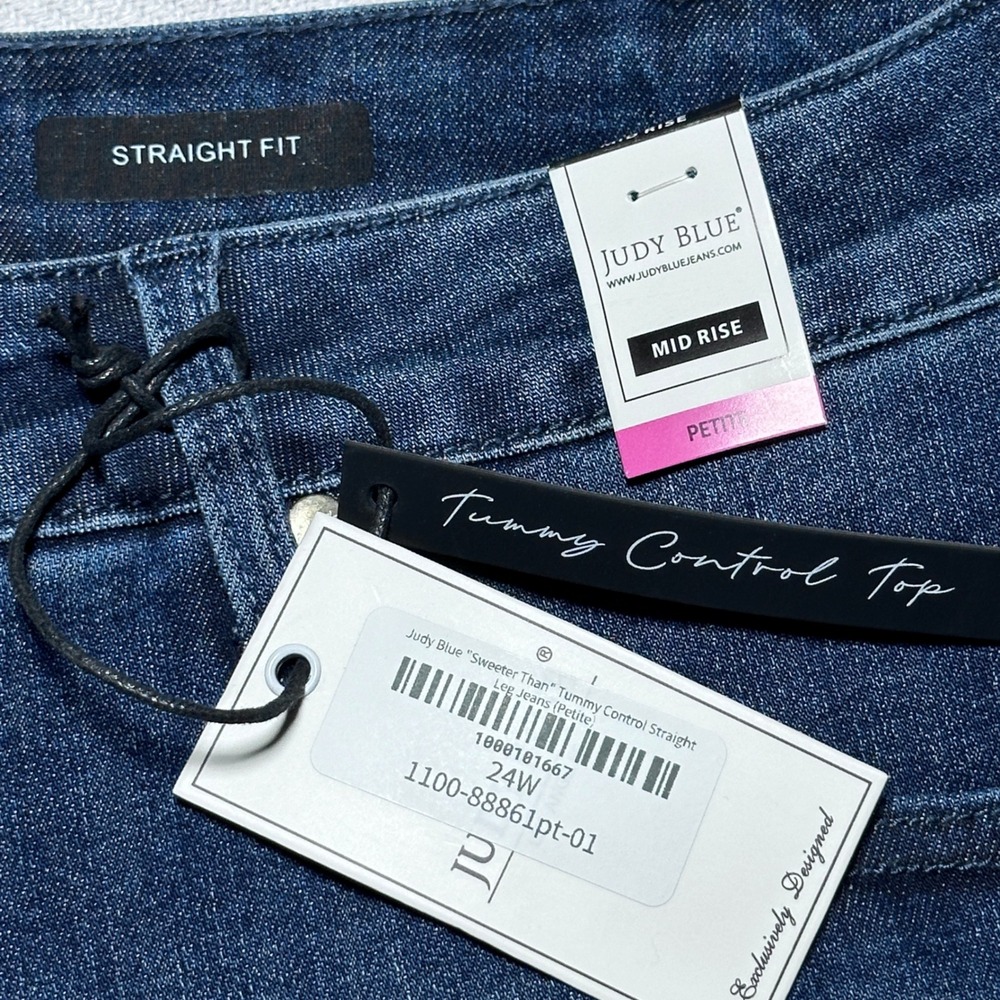 NEW Judy Blue Straight Leg Jeans Women 24W Petite Tummy Control Mid Rise Dark - Picture 3 of 14